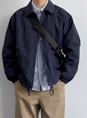 ONUN日系复古宽松休闲翻领教练夹克百搭纯色简约春秋工装加厚外套