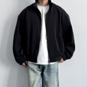 ONUN复古休闲短宽cleanfit立领夹克秋季 宽松简约拉链黑色松弛外套