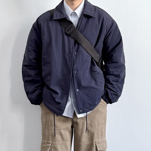 ONUN冬季加厚日系复古宽松休闲翻领教练夹克棉服百搭纯色工装外套