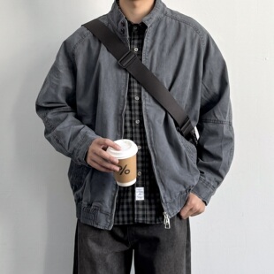 宽松休闲哈灵顿外套潮 夹克春秋新款 ONUN美式 复古水洗棉质立领工装