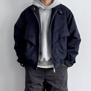 ONUN秋冬新款 复古麂皮绒立领夹克棉服休闲宽松长绒内里外套潮 美式