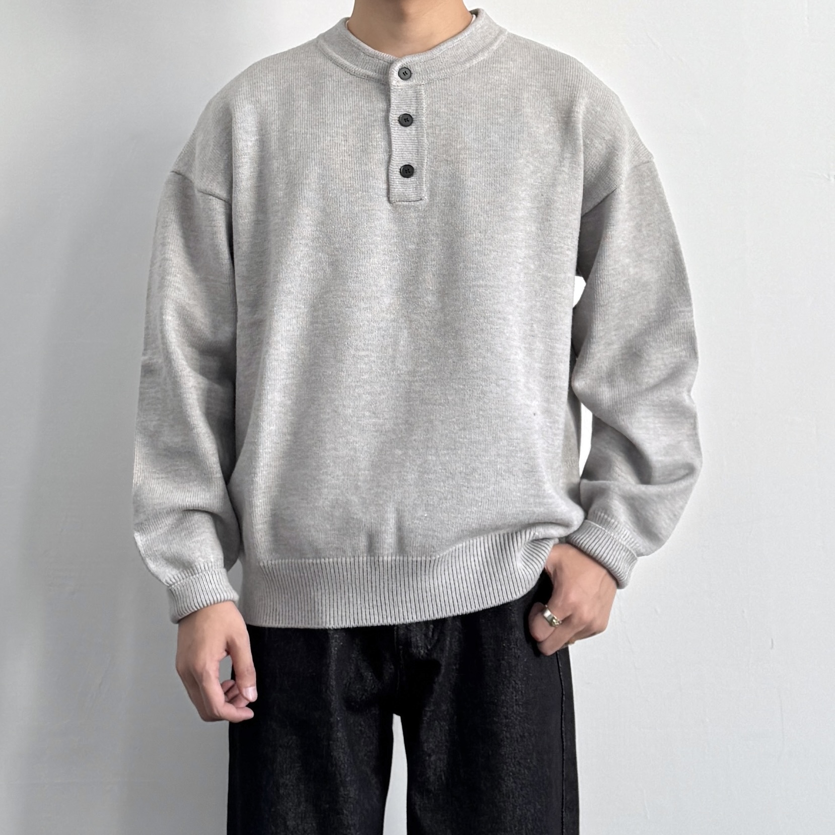 ONUN 日系高级氛围感亨利领毛衣男女宽松休闲百搭套头针织衫