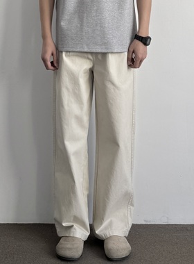 ONUN美式复古宽松直筒休闲裤抽绳松紧腰水洗棉质帆布耐磨工装长裤