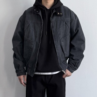 ONUN重工做旧水洗防刮耐磨格子布立领工装 夹克宽松休闲百搭外套潮