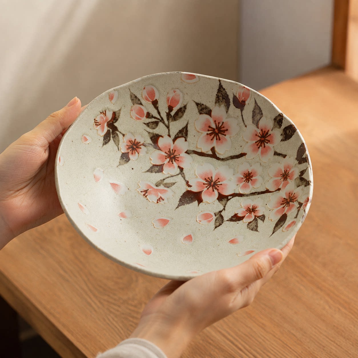日本进口美浓烧樱花陶瓷深菜盘日式小菜盘点心盘甜品盘釉下彩餐具