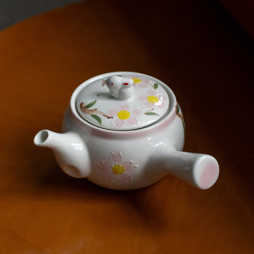 日本进口濑户烧手绘樱花兔子茶壶茶杯日式茶具急须壶配滤网侧把壶