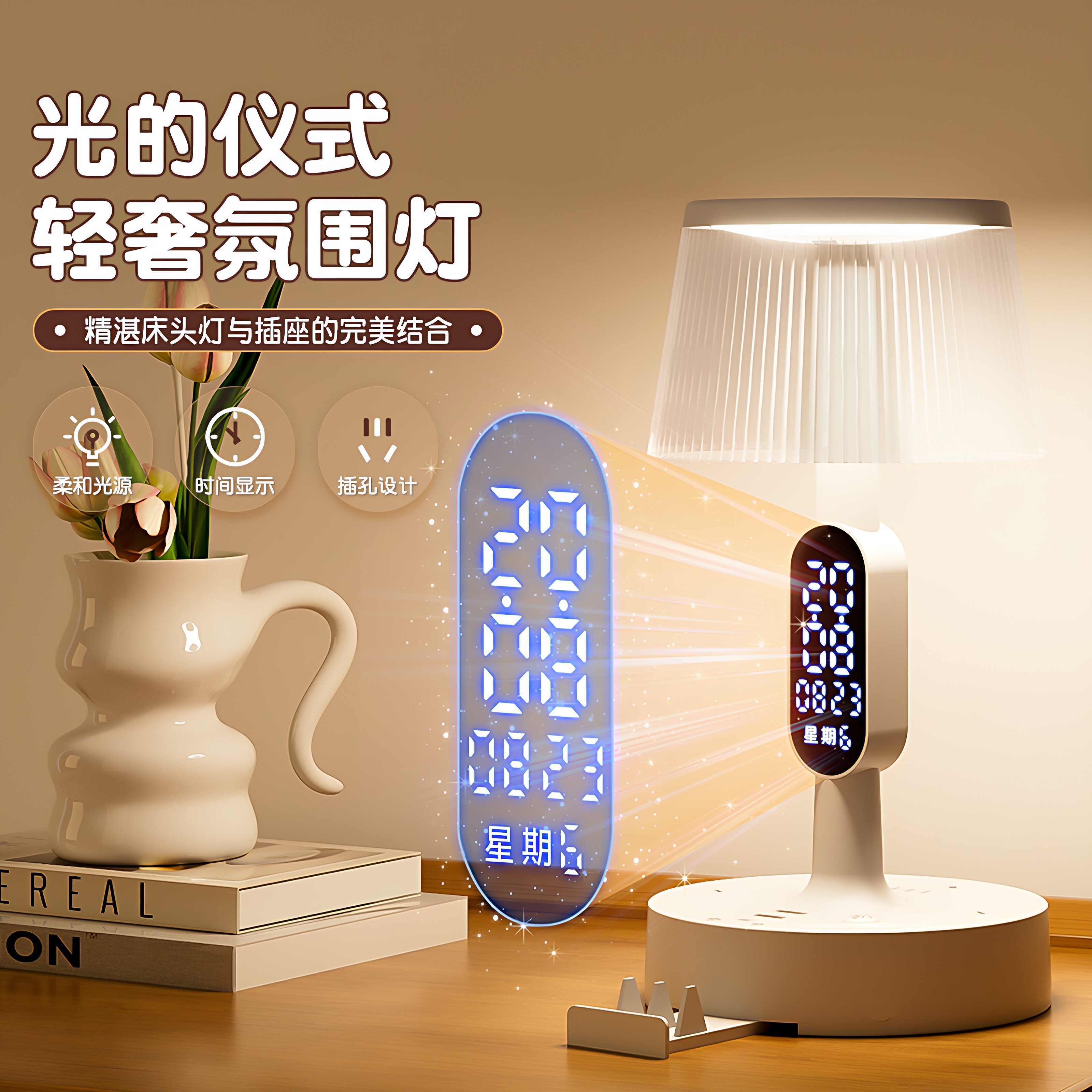 2026新款台灯插座一体式多功能卧室轻奢床头灯插电式睡眠小夜灯
