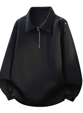 拉链l宽松季新款衣长美上休闲外poo翻领秋复古卫袖潮牌式衣套