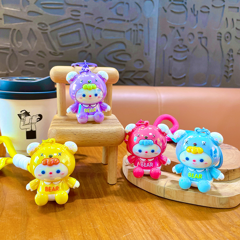 卡通创意亚克力电镀啵啵熊钥匙扣挂件时尚包包配饰汽车钥匙链饰品