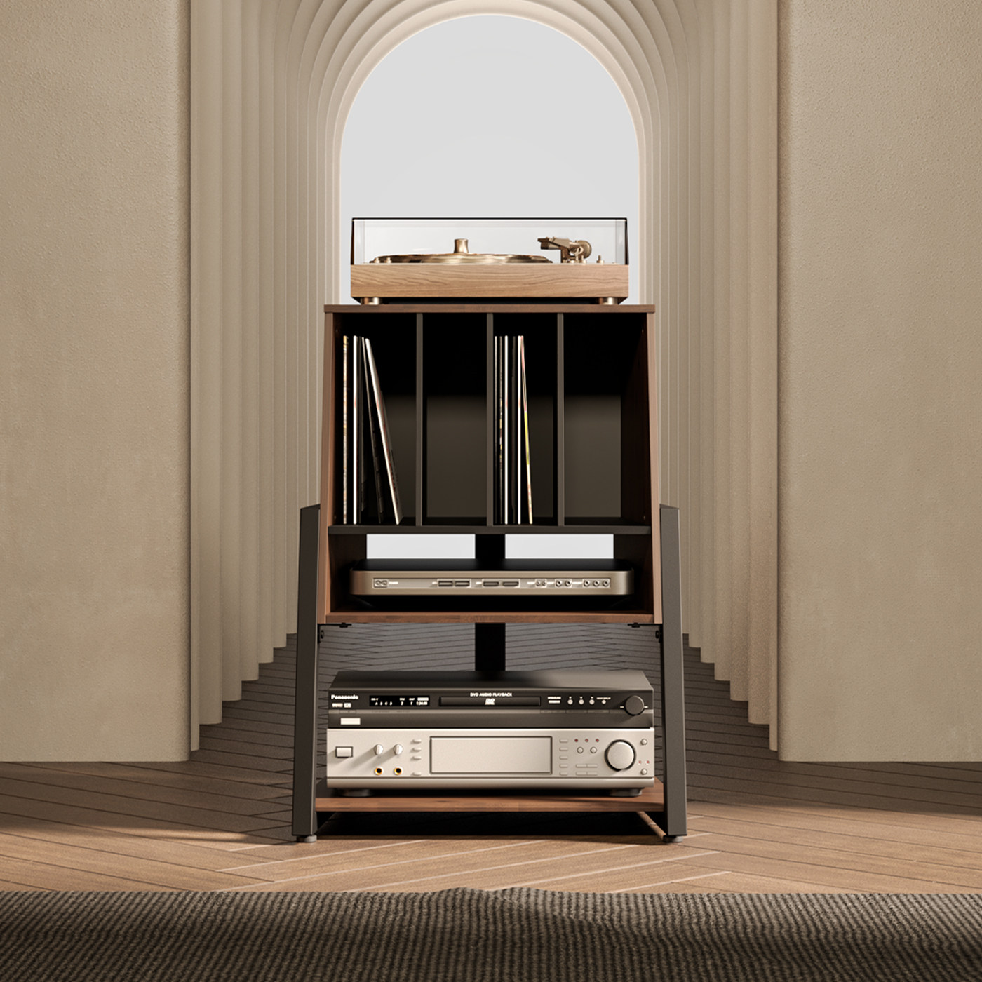 FITUEYES艺术唱片机支架碟片收纳置物架家用音响金属脚架落地架子