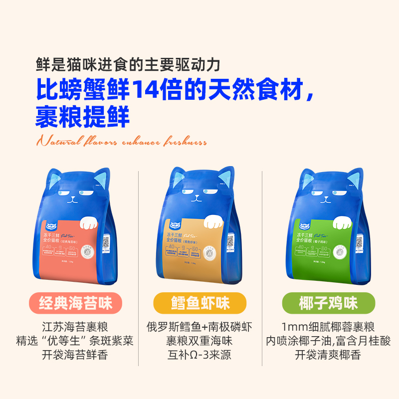 WoWo喔喔冻干三鲜猫粮鹅肉粮增肥发腮呵护肠胃美毛幼猫成猫通用