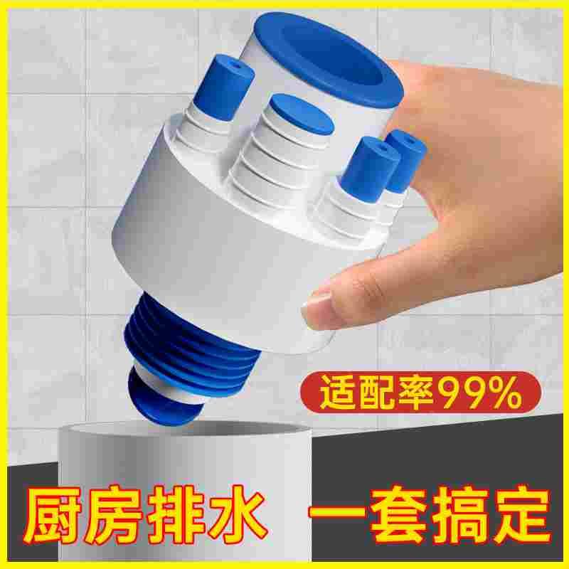 厨房下水管三通下水道防返臭神器三头通防臭密封塞水槽洗菜盆排水