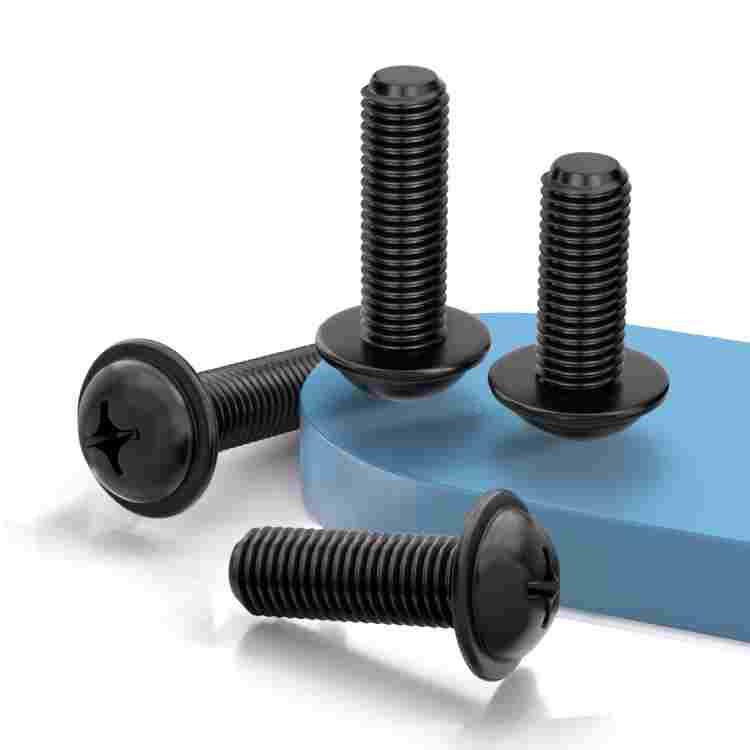 黑色304不锈钢十字盘头带垫螺丝钉圆头带介机牙PWM螺栓M2M3M4M5M6