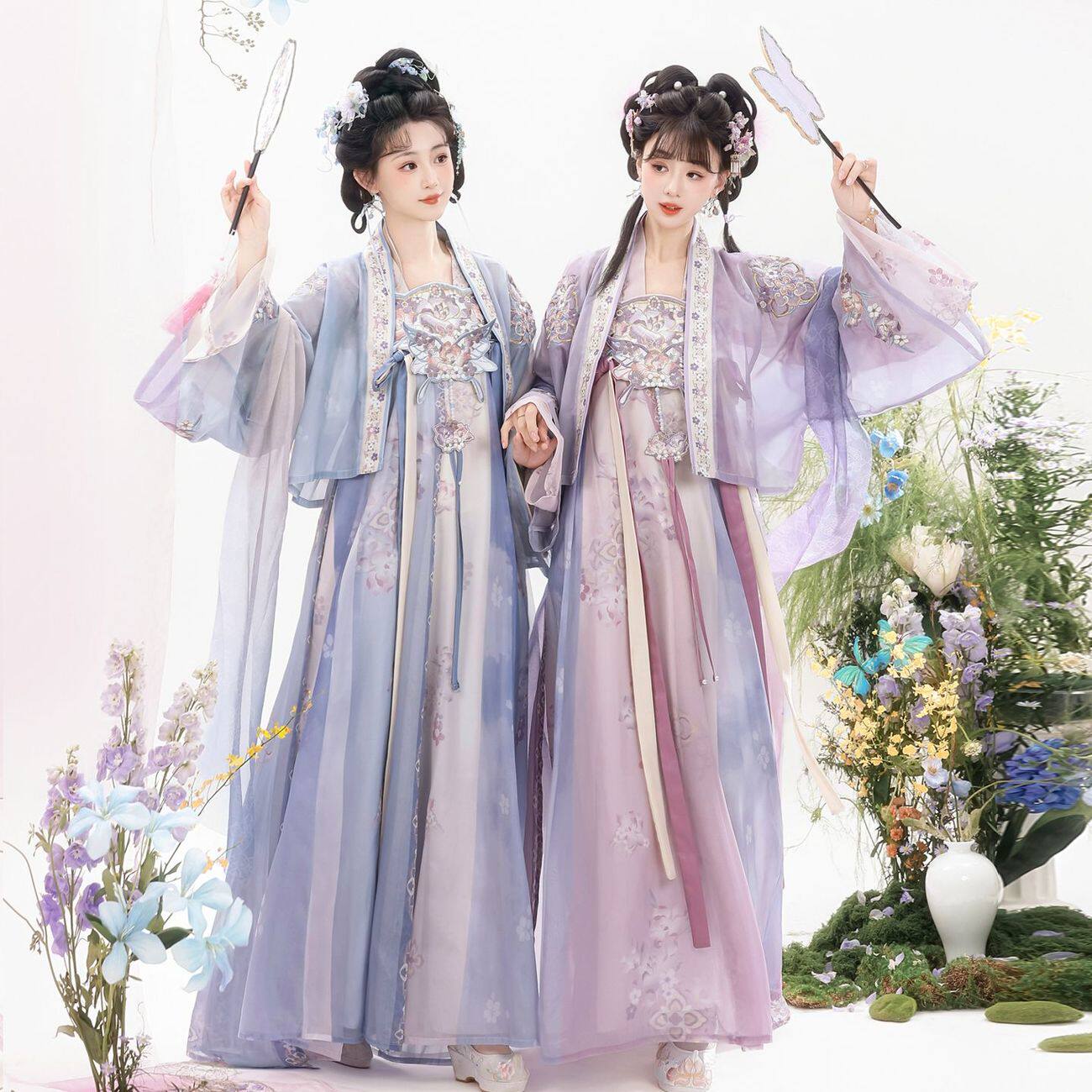 紫蓝春序唐制齐胸裙汉服套装