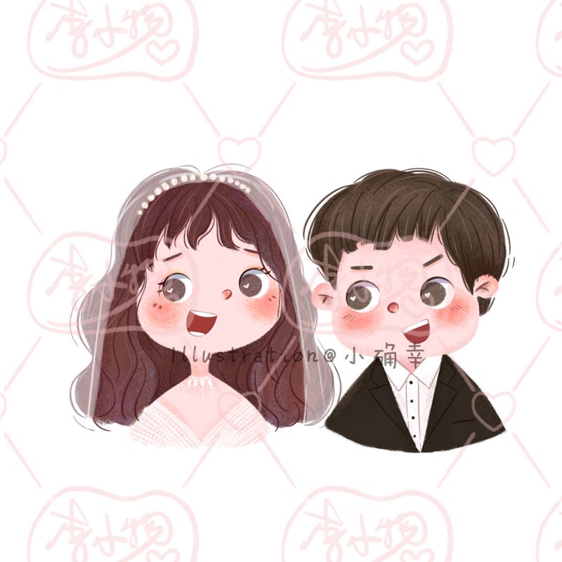 可爱新款半身水彩漫画卡通情侣头像真人照片形象转手绘设计定制