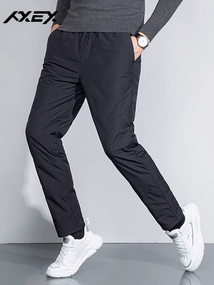 羽绒裤男冬季外穿加绒加厚极寒白鹅绒裤男款中老年保暖直筒长裤子