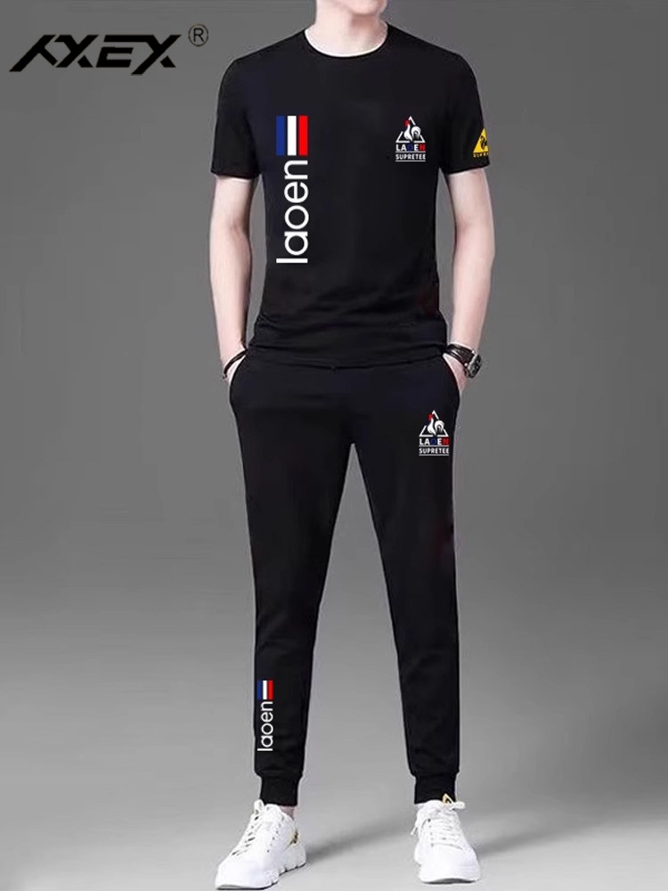 2025新款夏季休闲 套装男士薄款短袖T恤长裤夏天运动服两件套