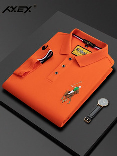 2025夏季短袖t恤男士翻领经典绣花多功能橙色Polo衫休闲宽松多功