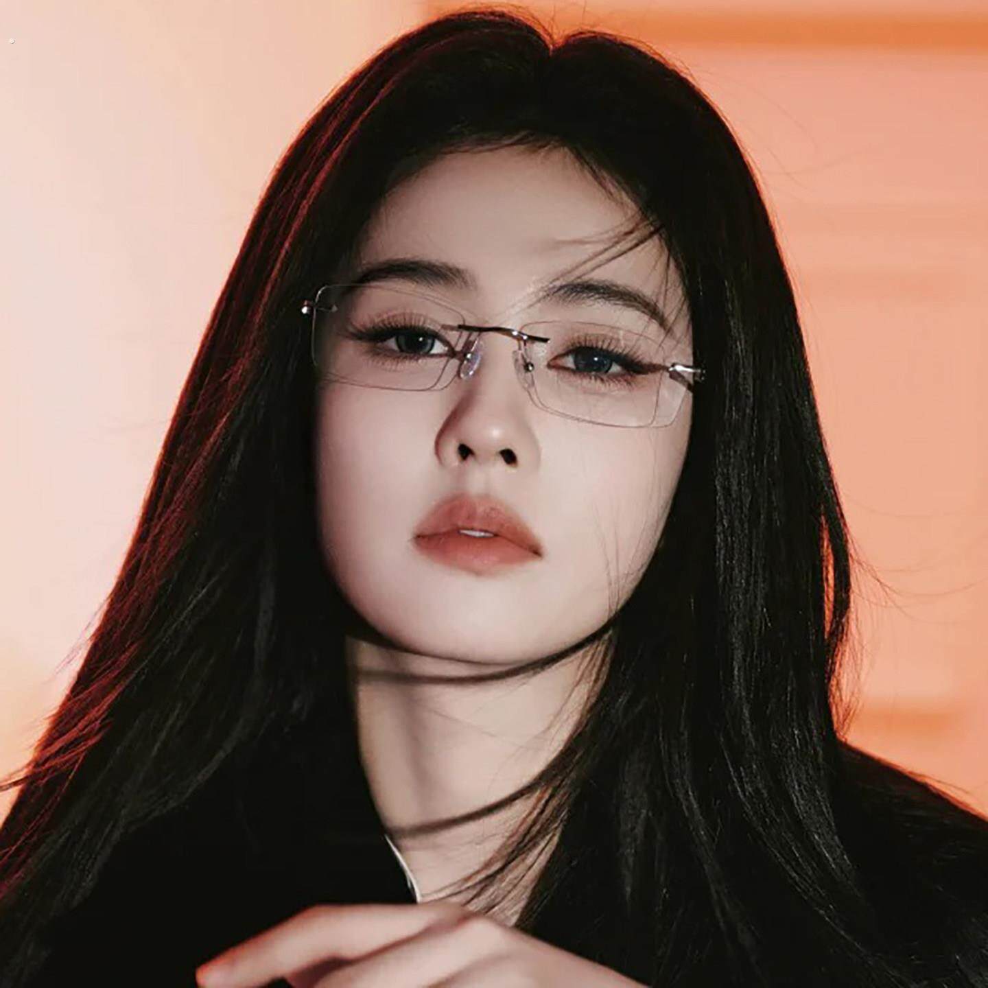 白鹿同款高智感纯欲无框眼镜女超轻防蓝光平光镜无边框近视镜架男