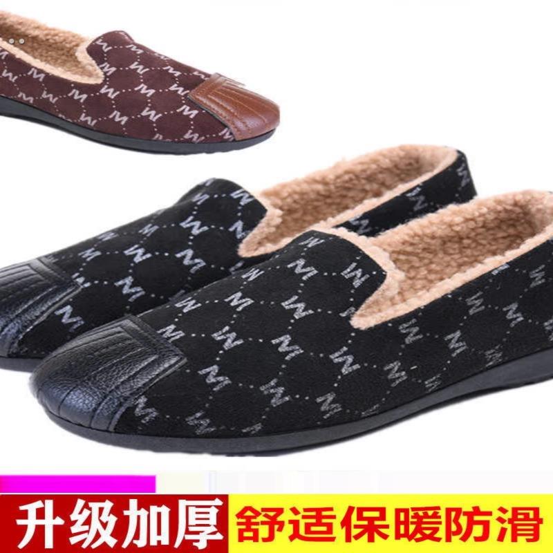 加绒保暖布鞋女春秋中老年妈妈鞋浅口平底休闲鞋防滑软度豆豆女鞋
