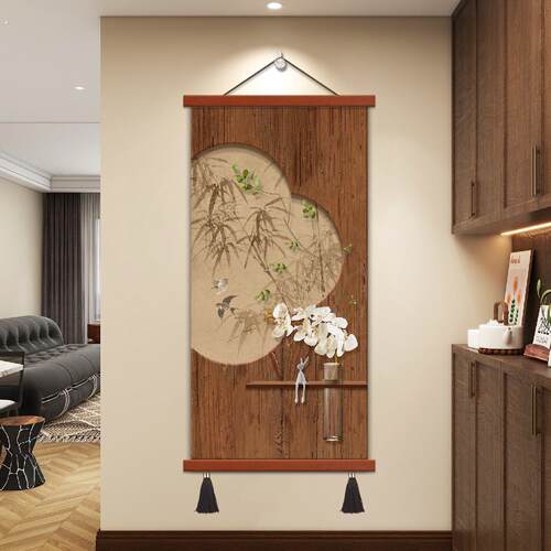 中古风玄关装饰画宋代美学法式造景水培绿植客厅走廊过道入户挂画