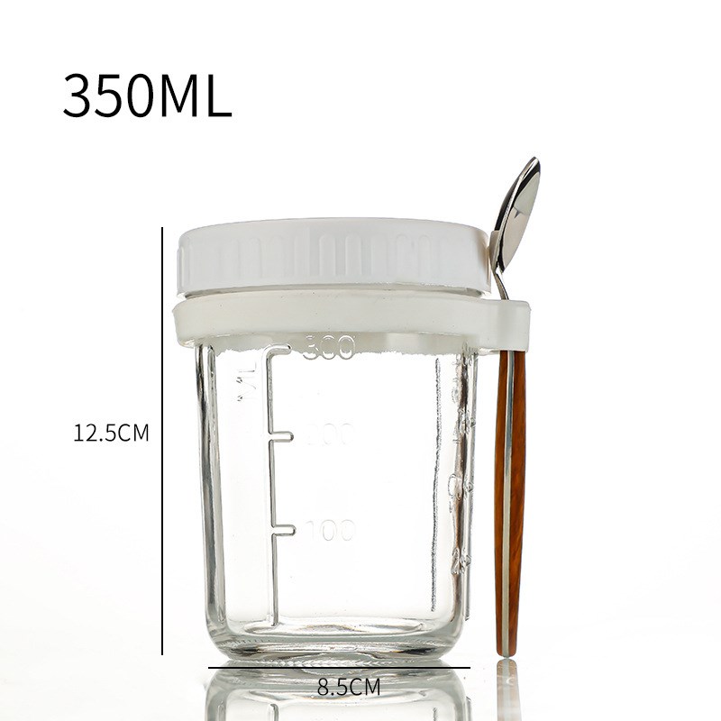 隔夜燕麦杯便携带勺早餐杯350毫升带盖梅森玻璃瓶4个装新款刻度杯