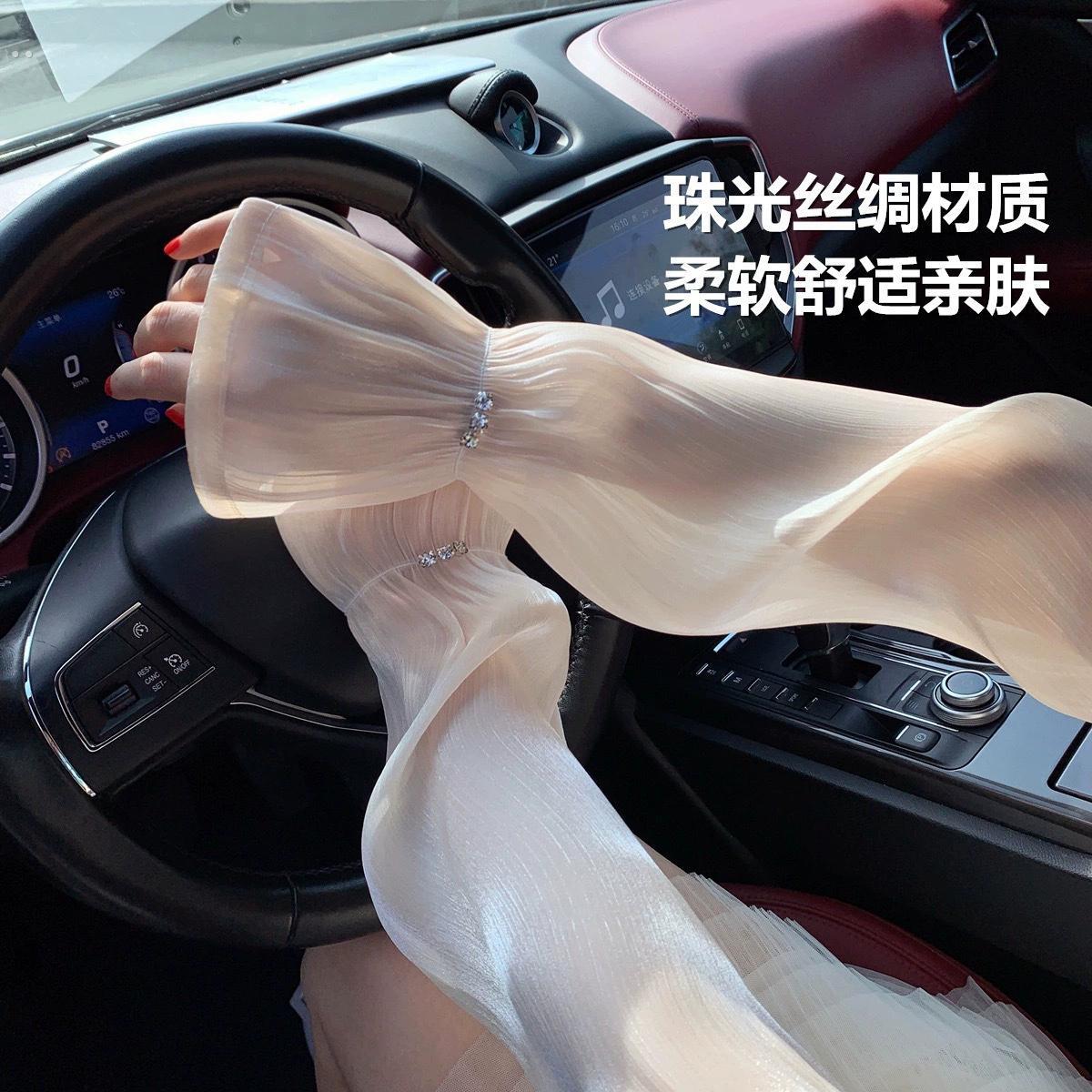 夏季网纱宽松蕾丝袖套女长款冰袖户外开车骑行遮阳护手臂防晒透气