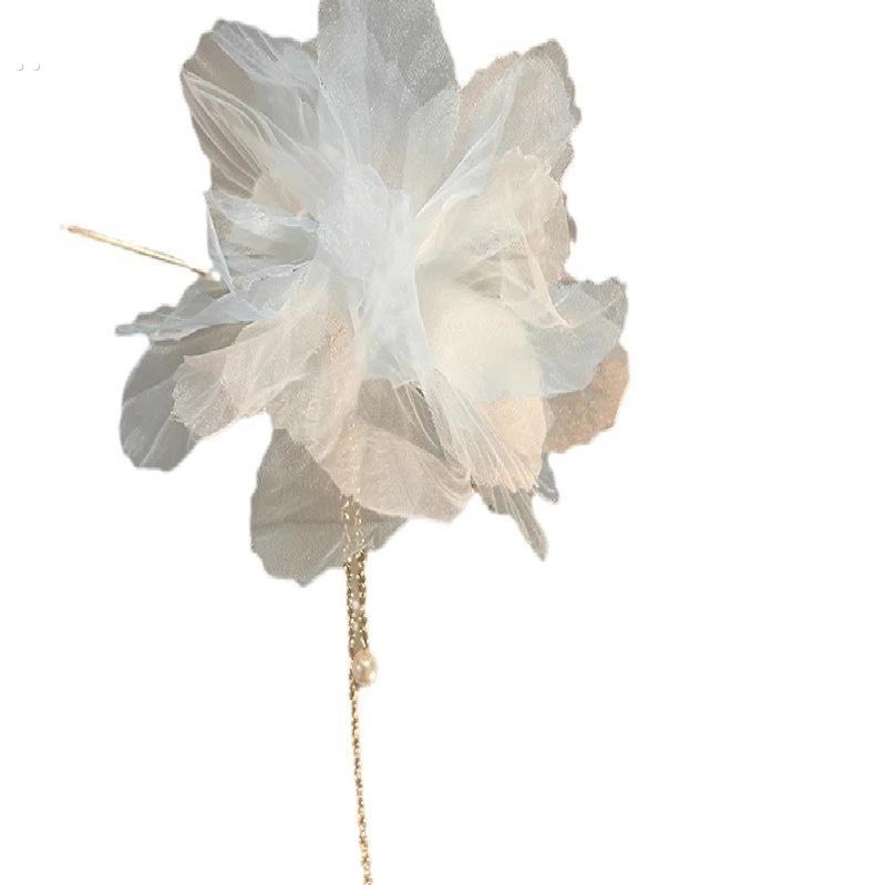「枯叶蝶」仙气雪纺花朵U型发簪古风女高级新中式马面裙发钗簪子