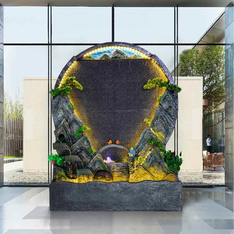大型水幕墙屏风家用客厅玄关瀑布户外庭院创意水景隔断流水墙摆件