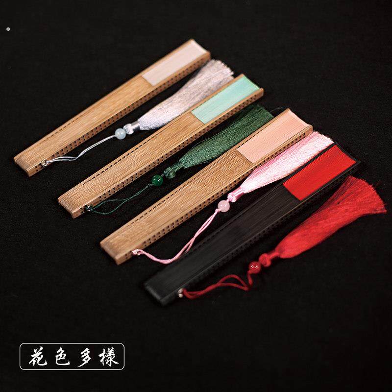 古风窄边渐变扇丝绸折扇手绘女式随身夏季扇子镂空竹扇汉服扇流苏