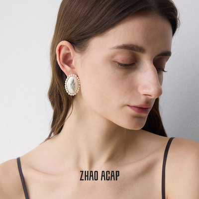 ZHAO ACAP原创设计莳萝青金石珍珠椭圆耳钉