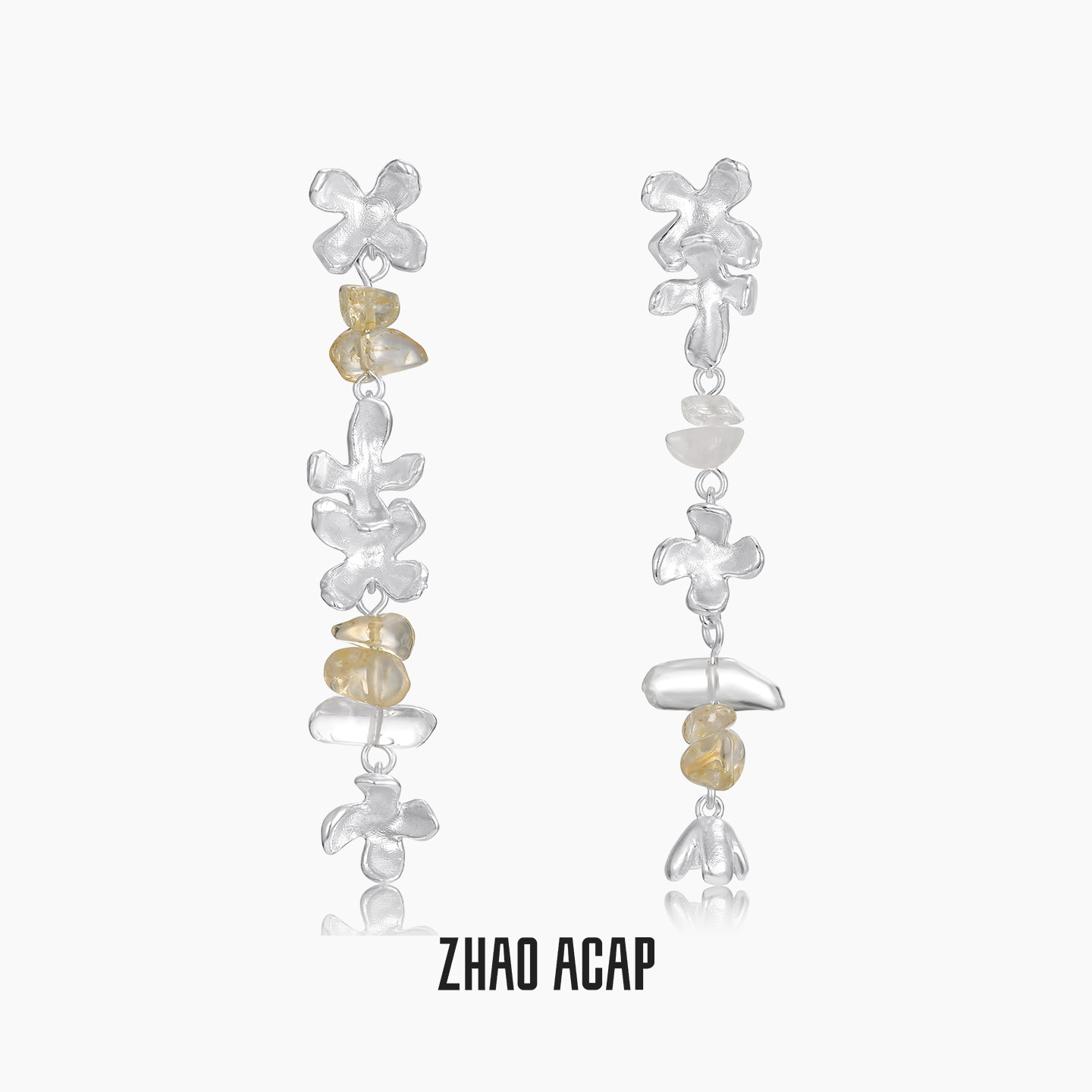 ZHAO ACAP蜜糖与桂花酒白水晶黄水晶耳坠精致高级感耳饰流苏耳环