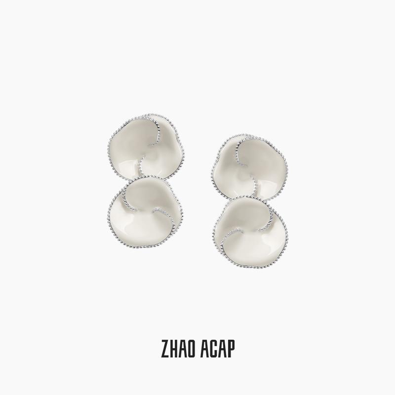 ZHAO ACAP原创设计虎刺梅白珐琅双花耳钉高级感耳环