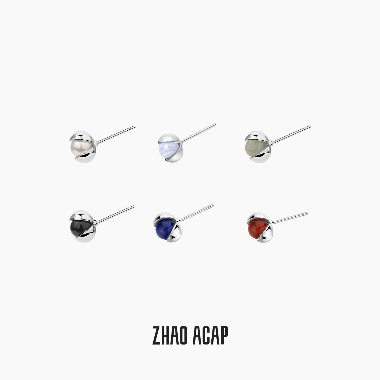 ZHAO ACAP原创设计一颗花椒925银耳钉单只珍珠翡翠黑玛瑙简约耳环