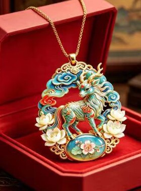 玫瑰金色凤凰牡丹吊坠国风纯手工