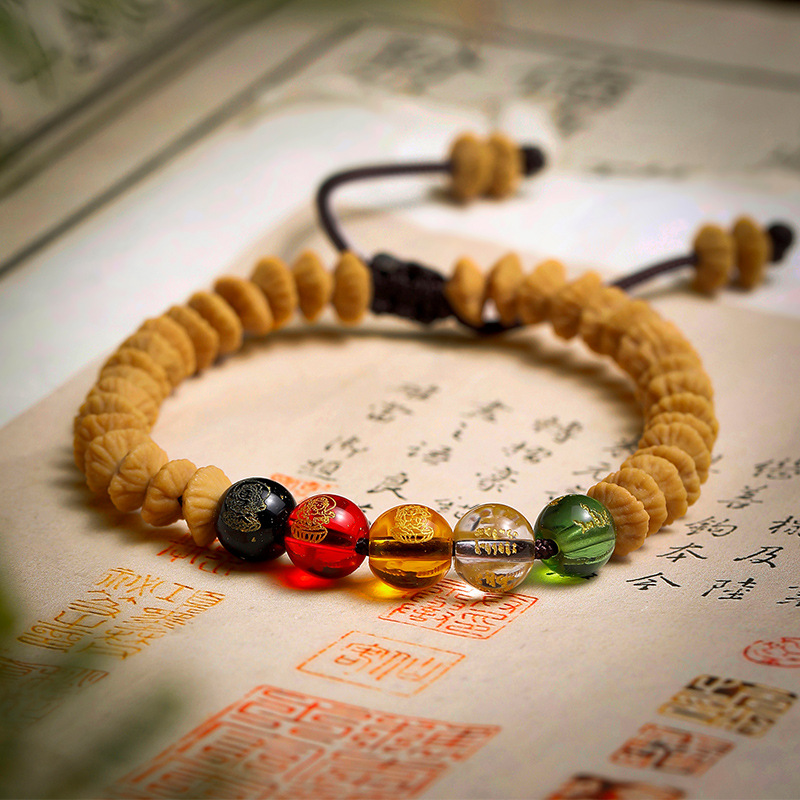 五路金钱子手串九华山金叶菩提子