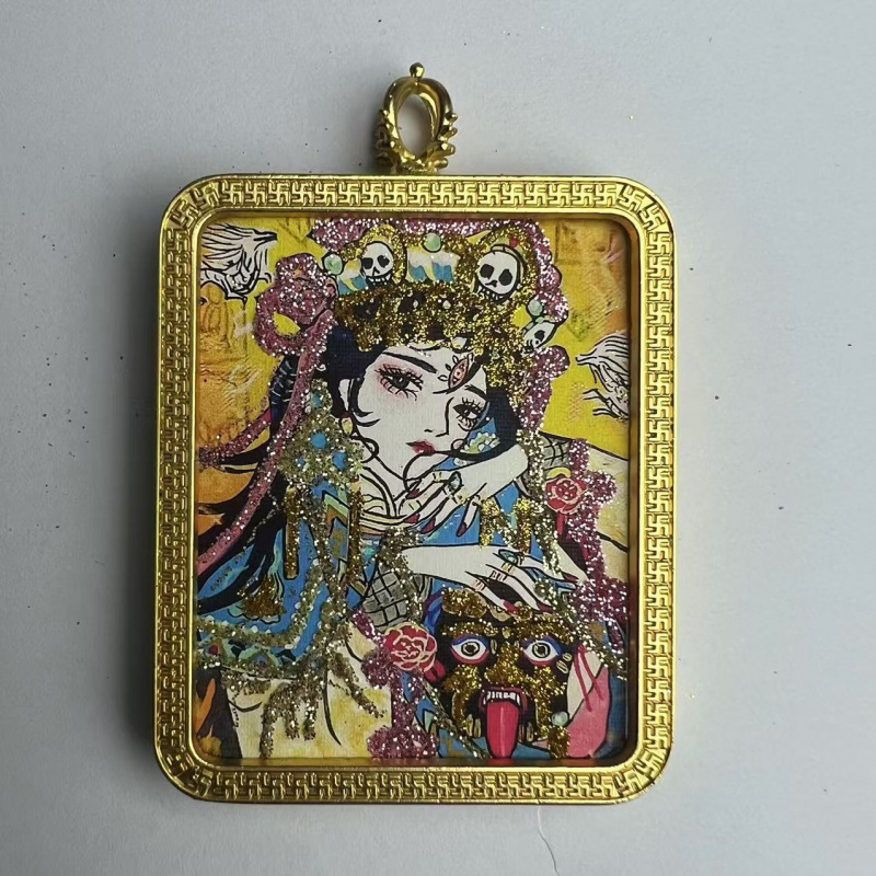 手绘唐卡前世今生描金吊坠五台山