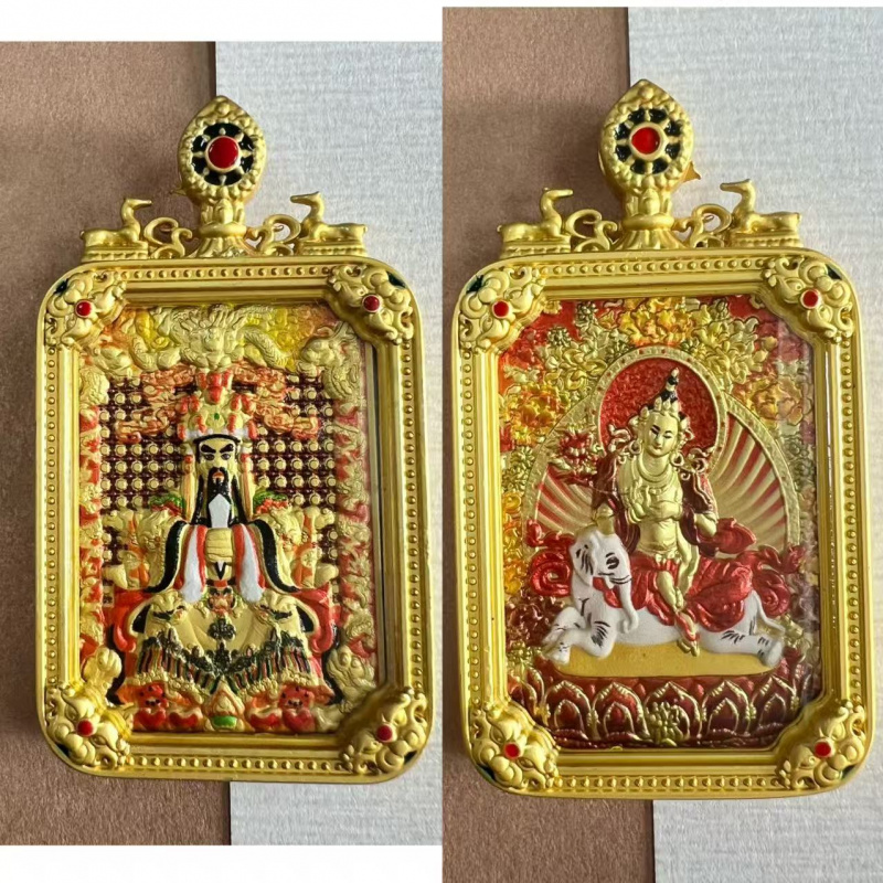 新款小唐卡五台山五爷双鹿听经守