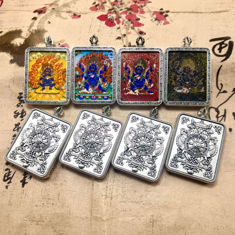 西藏唐卡六臂玛哈嘎拉唐卡嘎乌盒新款大黑天随身小唐卡佛牌送挂绳