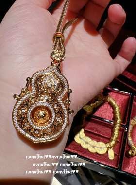 古法金色掐丝锤揲星星葫芦盘缠手