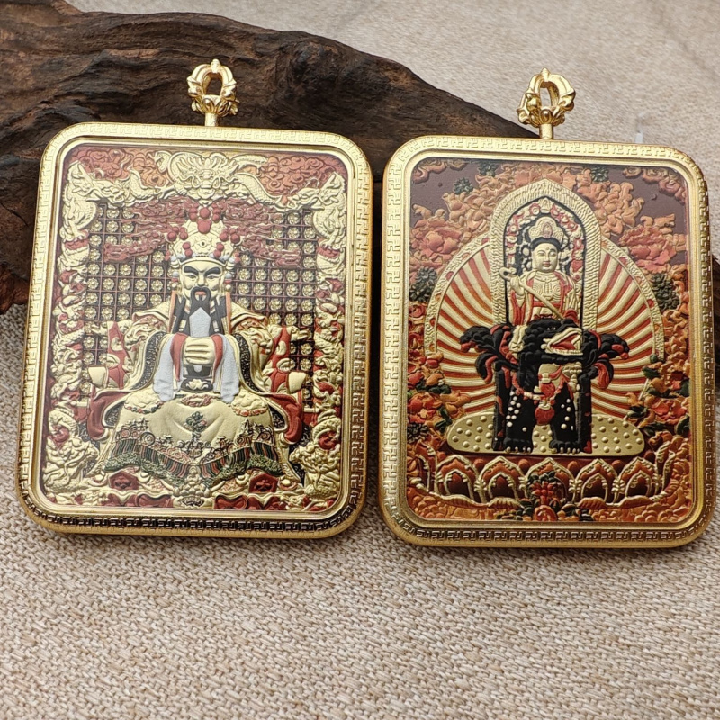 黄铜双面五爷加文殊唐卡景区五台