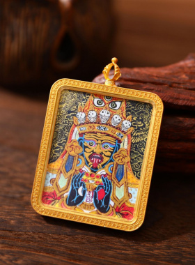 唐卡画盒吊坠扎基拉姆狐仙手绘描