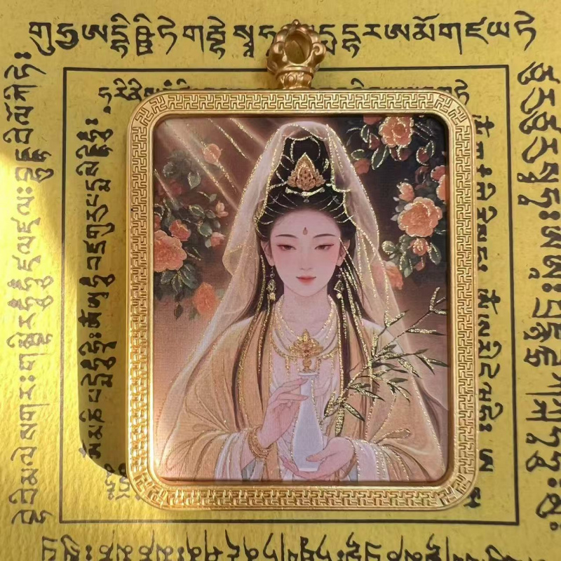 手绘唐卡半手绘九尾狸白鹤童子菩萨关羽国风扎基拉姆