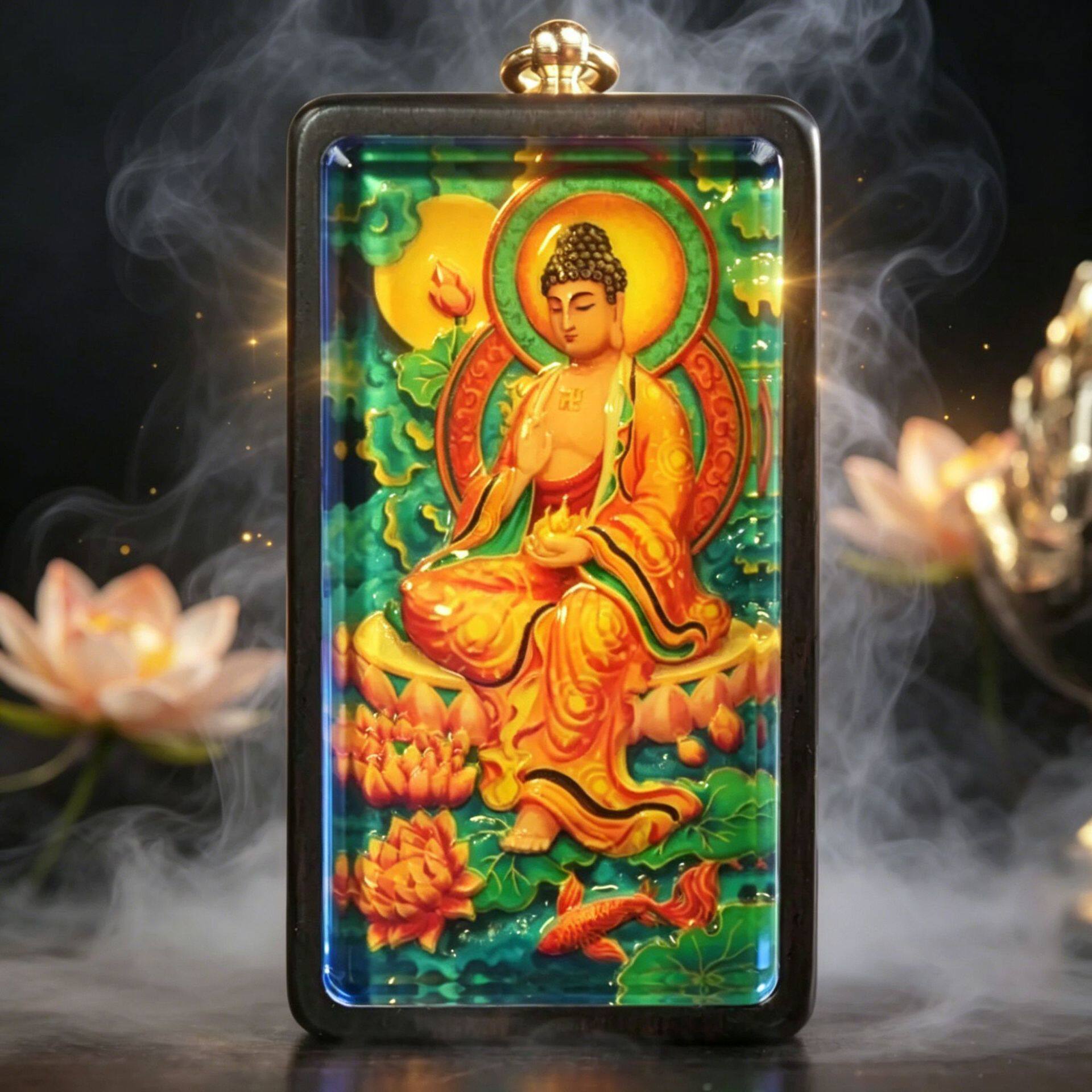 2026新款国风唐卡八大守护神本命佛唐卡吊坠3*6长方形黑吊坠保色