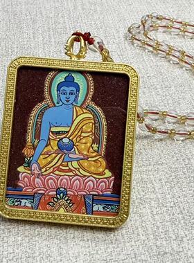 粗矿砂新款单面金色唐卡吊坠藏式