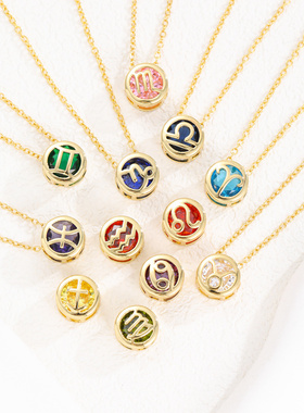 欧美个性立体十二星座项链锆石双