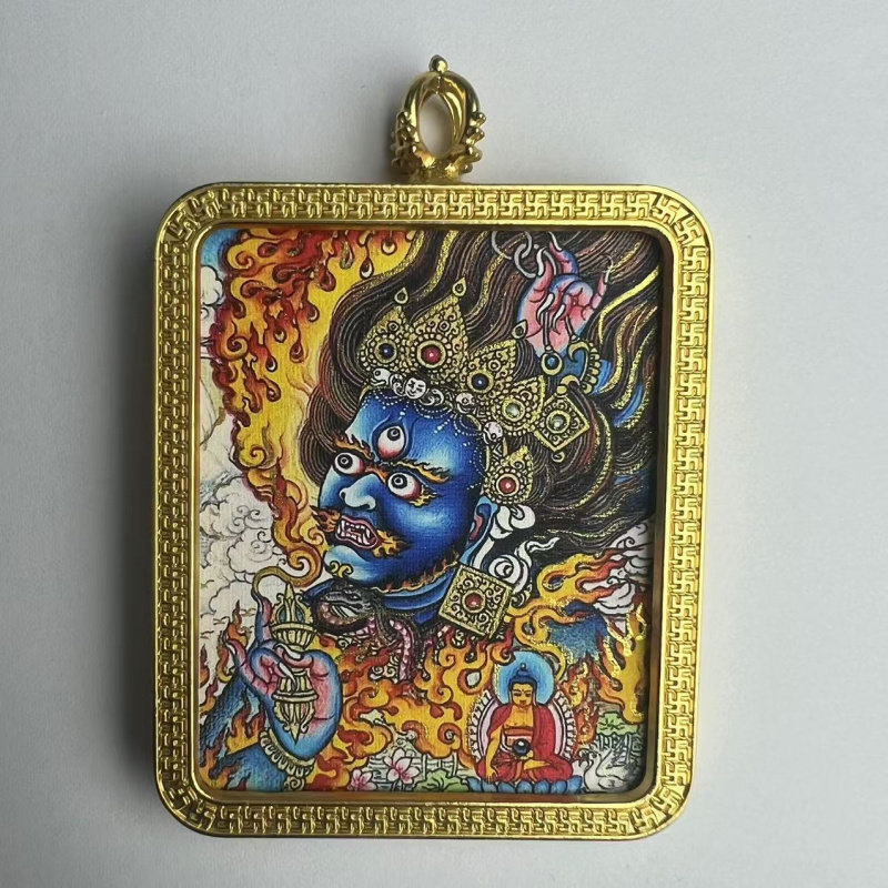 手绘唐卡拉萨饰品乌盒吊坠大黑天