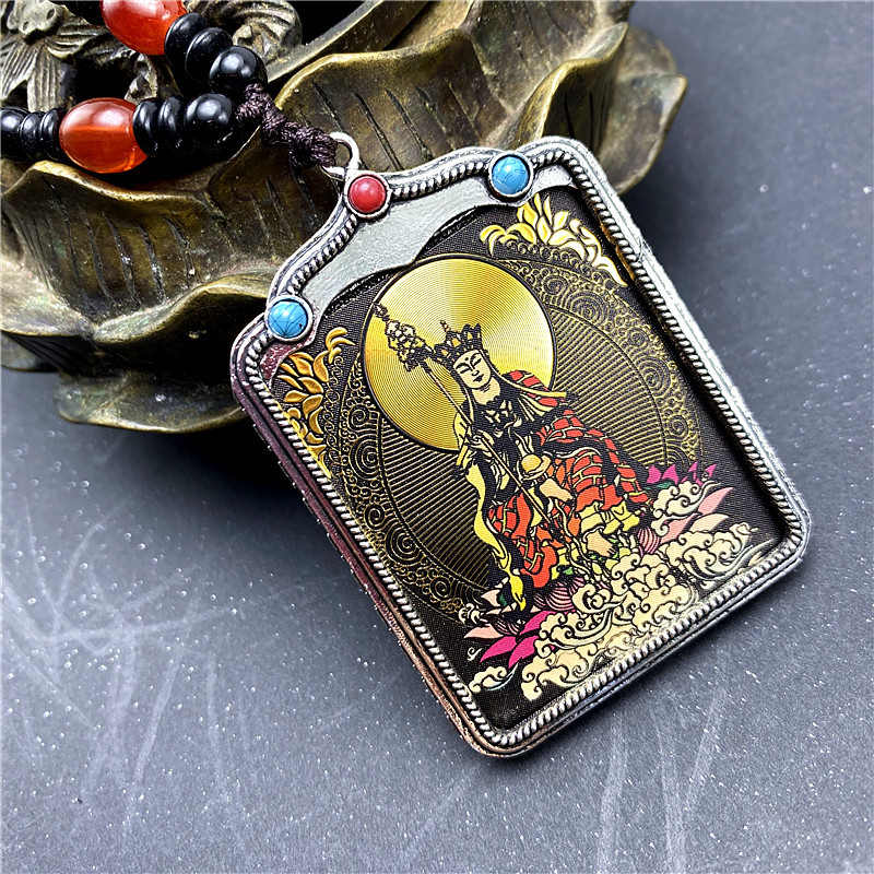 新品唐卡绿度母吊坠嘎乌盒藏传画