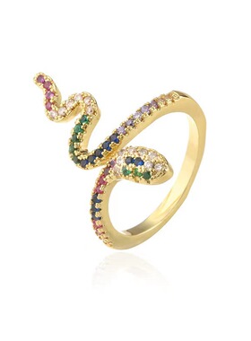 希音欧美风宝石指环铜微镶锆石蛇