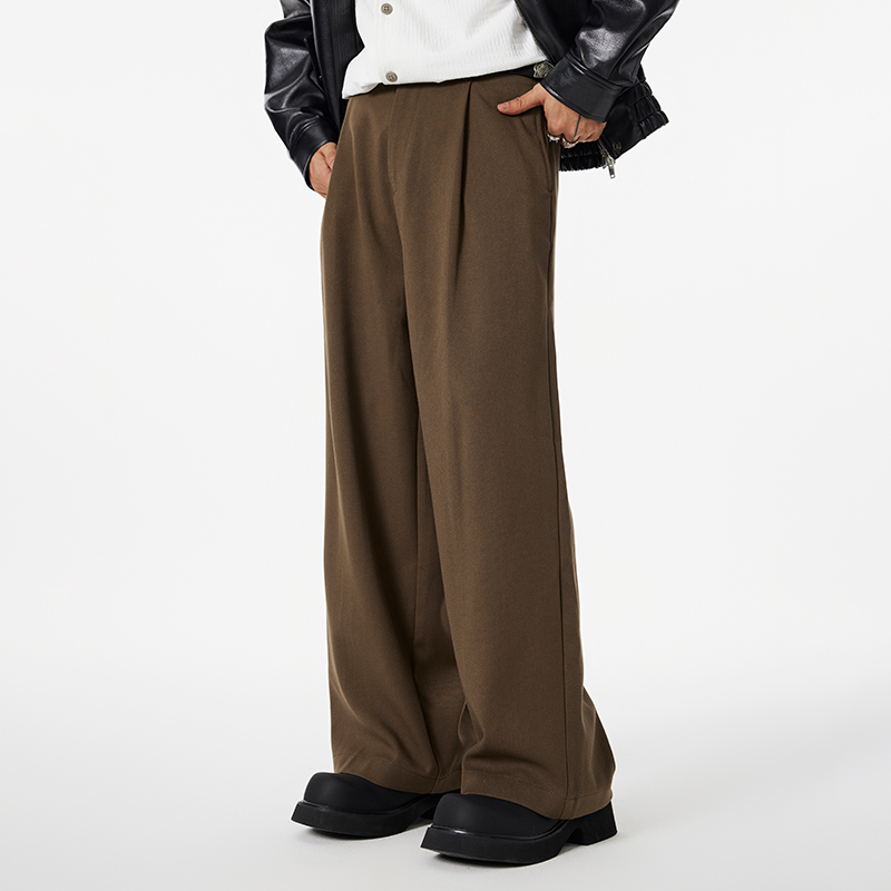 GTRG 垂感宽松直筒高腰打褶西装设计覆古直筒百搭高级vibe休闲 裤